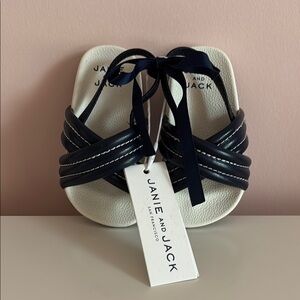 NWT Janie and Jack Baby Boy Navy Blue Cross Strap Pool Slides Sandals - Size 5